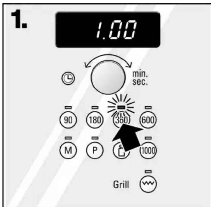 1. 1.00 min. sec. 90 180 360 600 M P 1000 Grill