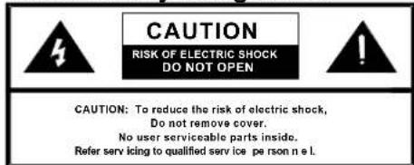 CAUTION RISK OF ELECTRIC SHOCK DO NOT OPEN CAUTION: To reduce the risk of electric shock, Do not remove cover. No user serviceable parts inside. Refer serv icing to qualified serv ice person n.e.l.