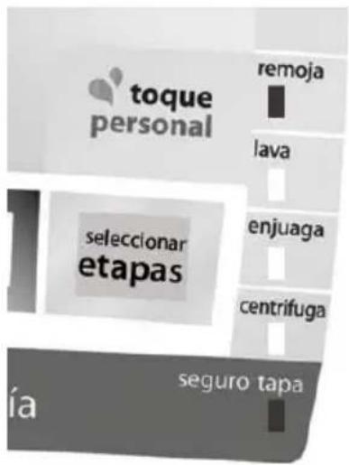 toque personal seleccionar etapas remoja lava enjuaga centrifuga seguro tapa ía