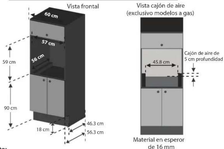 Mabe HM6000LWN - Espacios y dimensiones para empotre - 2