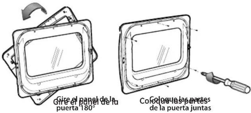 Gire el panel de la puerta 180° Coloc de las partes de la puerta juntas