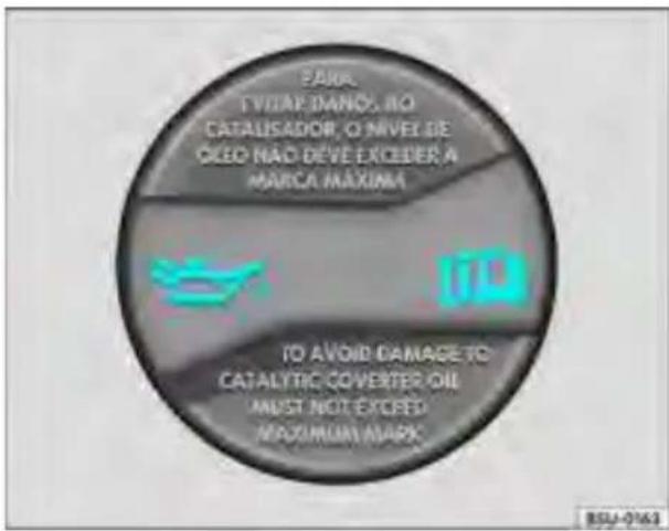 PAIXL TVJAP DANO, NO CATALISADOR, O MÍVEI DE OLEO NÃO DEVE EXCEDER A MARCA MÁXIMA TO AVOID DAMAGE TO CATALYTIC COVERTER OIL MUST NOT EXCEED MAXIMUM MARK BSU-0163