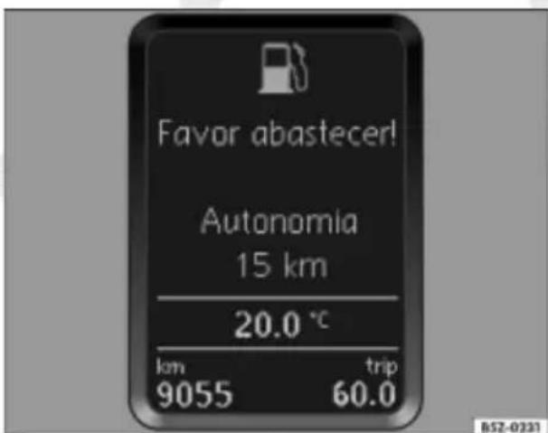 Favor abastecer! Autonomia 15 km 20.0 °C km trip 9055 60.0 B5Z-0231