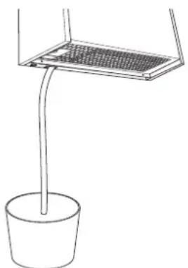 Line drawing of a simple setup with a potted plant and a curved tube above a grid-patterned platform (no text or symbols)