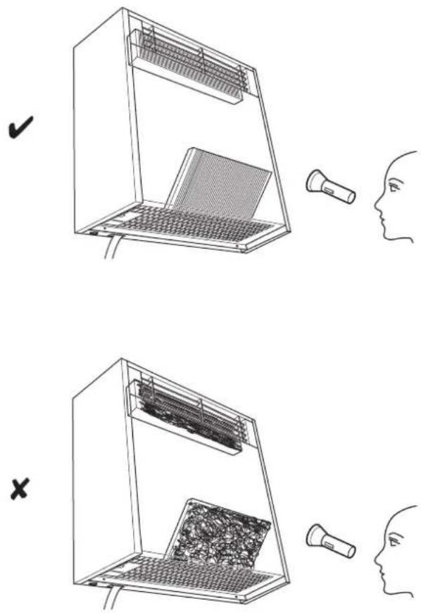 Diagram illustrating two scenarios of a device with a lamp, showing correct and incorrect states of detection.
