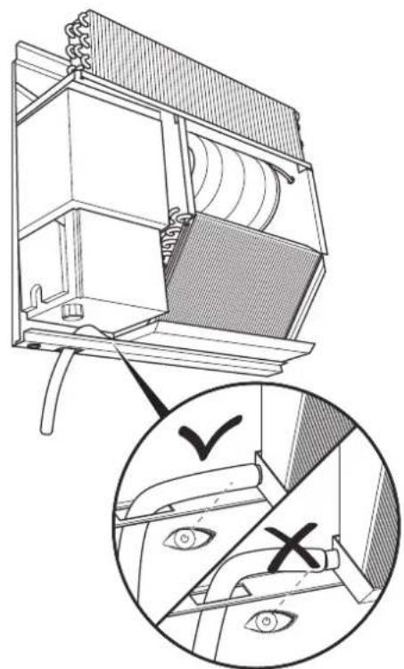 Technical line drawing of a mechanical device with an inset showing eye alignment (no text or symbols)