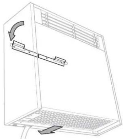 Line drawing of a laptop with a scroll wheel and directional arrow indicating rotation (no text or symbols)