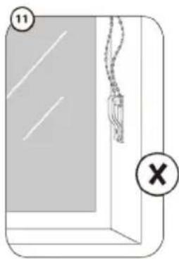 Simple line drawing of a window with a hanging tag and a cross mark, no text or symbols present.