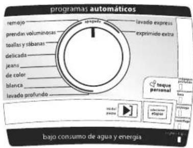 programas automáticos remajo prendas voluminosas toallas y sabanas delicada jeans de color blanca lavado profundo lavado express exptimido extra toque personal bajo consumo de agua y energía