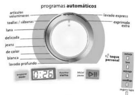 programas automáticos artículos voluminosos toallas / sábanas lana delicada jeans de color blanca lavado profundo explore lavado express exprimido extra 0:26 davodar siaritas Incluar piasta 11 e/ toque personal nueva lava embaga memilga seguro tapa