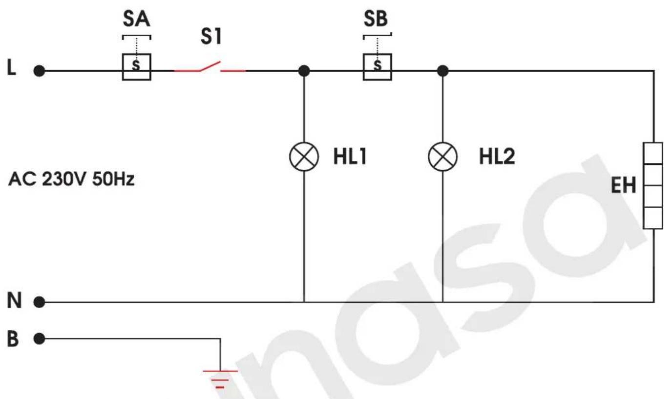 L SA S1 SB AC 230V 50Hz HL1 HL2 EH N B