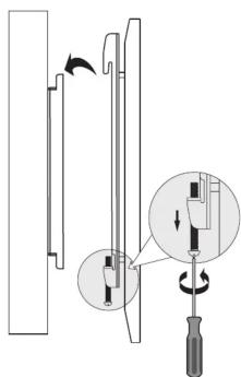 Diagram illustrating a screwdriver mechanism with labeled parts and directional arrows indicating motion
