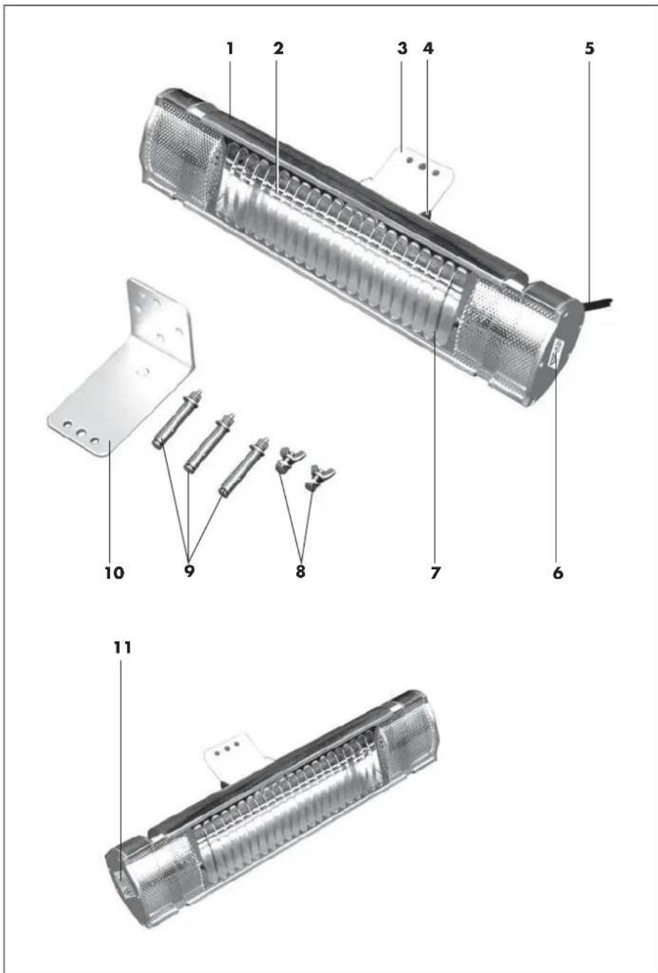 Exploded view diagram of a 11-pin LED flash drive with numbered parts for identification.