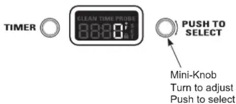 TIMER CLEAN TIME PROBE 0:00:01:5 PUSH TO SELECT Mini-Knob Turn to adjust Push to select