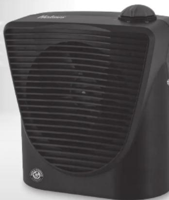 Black portable electric heater with ventilation grille and a small top (no visible text or symbols)