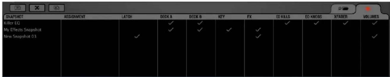 SNAPSHOT ASSIGNMENT LATCH DECK A DECK B KEY FX ED KILLS ED KNOBS XFADER VOLUMES Killer EQ My Effects Snapshot New Snapshot 03