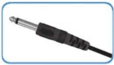 Close-up of a black and white audio jack with metallic leads (no text or symbols visible)