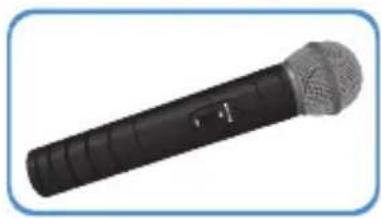 Black and white microphone with metallic grille and black body (no visible text or symbols)