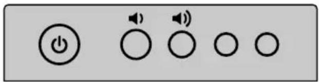Control panel with power button and radio buttons, including play and sound icons