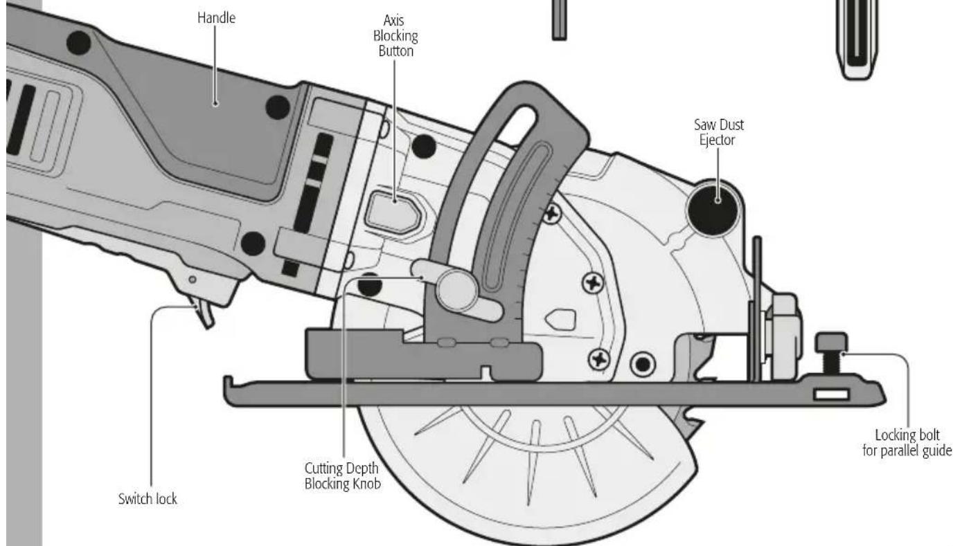 Handle Axis Blocking Button Saw Dust Ejector Switch lock Cutting Depth Blocking Knob Locking bolt for parallel guide