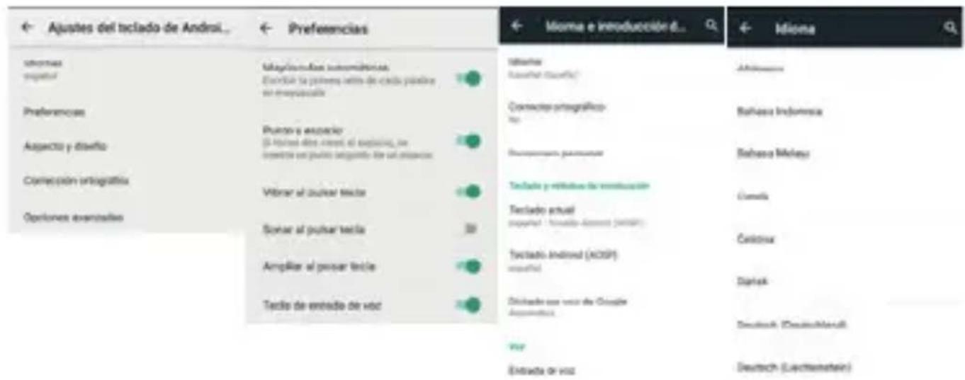 Ajustes del teclado de Andrai... ← Preferences Intereses seguros Magliscadas automóricas Encluye la primera setto de cada pustino no enaplicada Preferences Aspecto y diseño Puntos y asquerio (5 árteros antes orest) al explining, no deserido el pulso seguito de su espécias Composición ortográfica Vibrar al pulsear tecla Opciones avanzadas Sonar al pulsear tecla Ampliar al pesuar tecla Tecla de entada de voz Mismos e introducción d... Id Somalia Adiássos Connecte portraitivo No. Uninformar parasitar Teclado y refidencia de investigación Tectado actual seguros: Inocada Acceso (ACSP) Teclado actual (ACSP) seguros: Dicho de voz de Oculaje Aspareceras Ver Estada de voz Bolhasa Indomosa Bolhasa Moleus Consola Cristina Dartek Deutsch (Deutschmanell) Deutsch (Lachamstein)