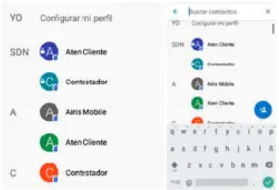 YO Configurar mi perfil SDN Aten Cliente Contestador A Airis Mobile C Aten Cliente Contestador buscar contactos YO Configurar mi perfil- SDN Aten Cliente Economador A Airis Mobile A Aten Cliente Contestador q w e r t y u i o p a s d f g h j k l á z x c v b n m 123