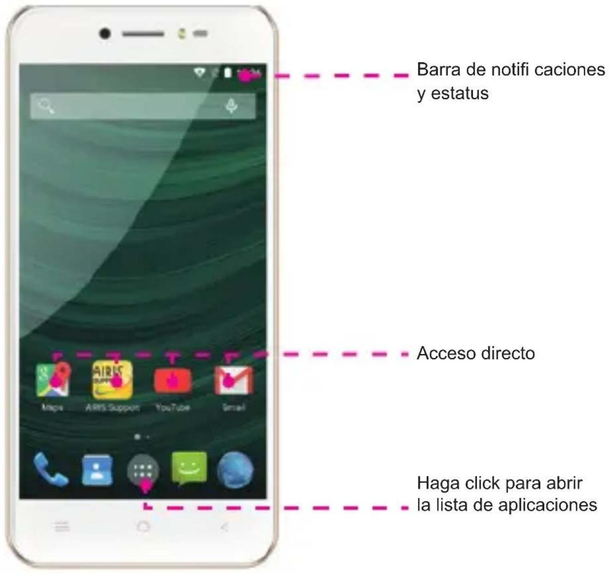 Barra de notifi caciones y estatus Acceso directo Haga click para abrir la lista de aplicaciones