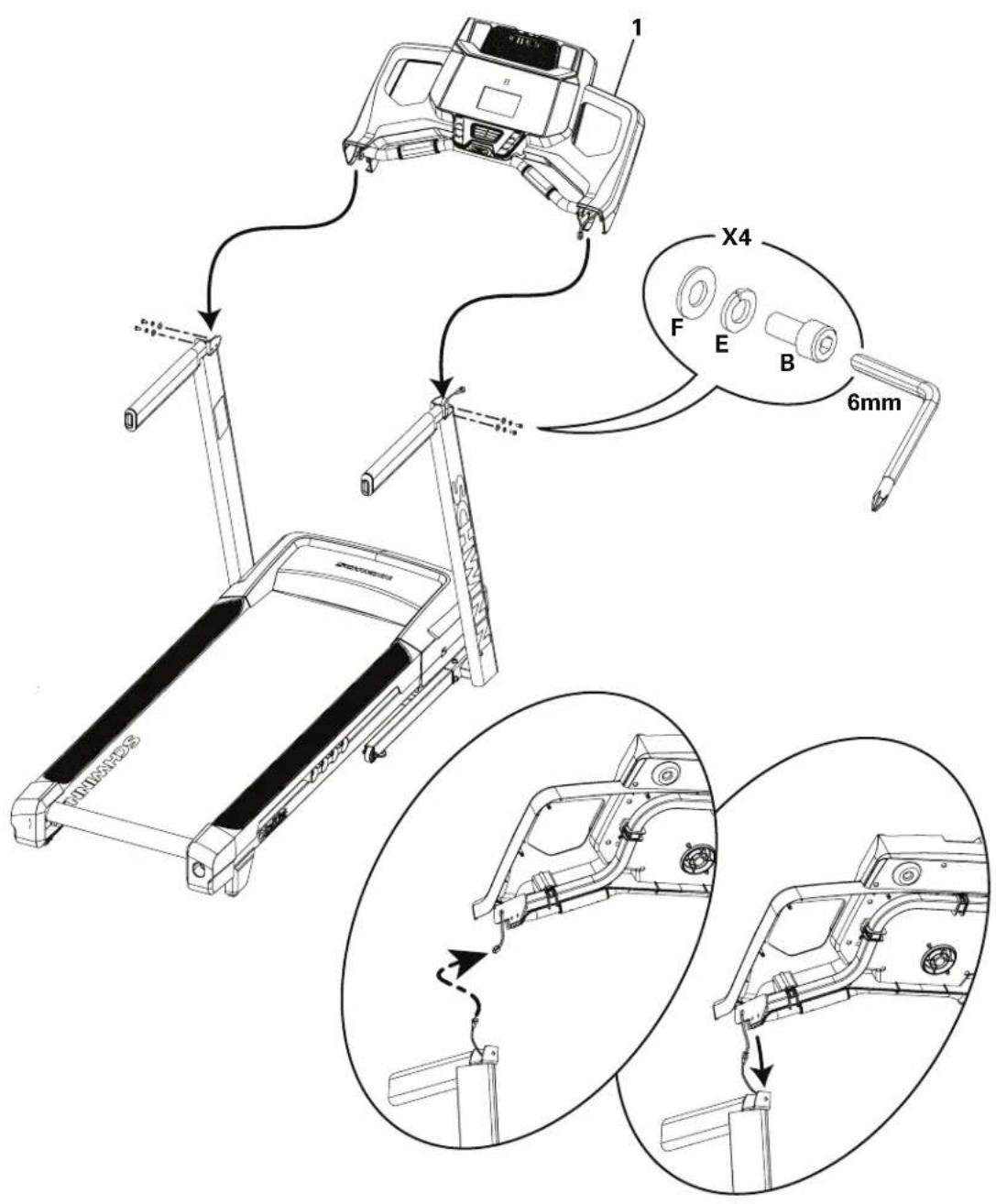 Schwinn Journey 8.0 - Conecte los cables de E/S y acople la consola al ensamblaje del armazón - 1