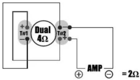 + T#1 - Dual 4Ω T#2 + AMP - =2Ω
