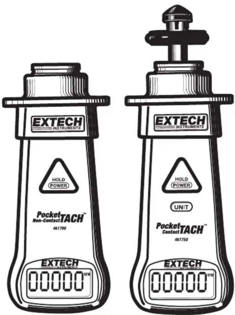 EXTECH INSTRUMENTS HOLD POWER PocketTACH™ Non-Contact TACH™ 461700 EXTECH INSTRUMENTS HOLD POWER UNIT PocketTACH™ Contact TACH™ 461750 EXTECH INSTRUMENTS 00000 12PM 00000 12PM