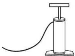 Simple line drawing of a hand pump with a curved tube and base (no text or symbols)