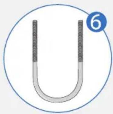 U-shaped tube with textured ends, enclosed in a blue circle with the number 6 (no text or symbols on the tube itself)