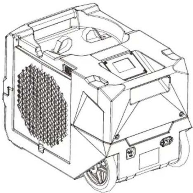 Technical line drawing of a vehicle chassis with internal components and mesh pattern (no text or symbols)