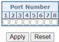 Port Number 1 2 3 4 5 6 7 8 □ □ □ □ □ □ □ Apply Reset