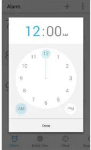 Alarm 12:00 AM 12 11 1 10 2 9 3 8 4 7 6 5 AM PM Done