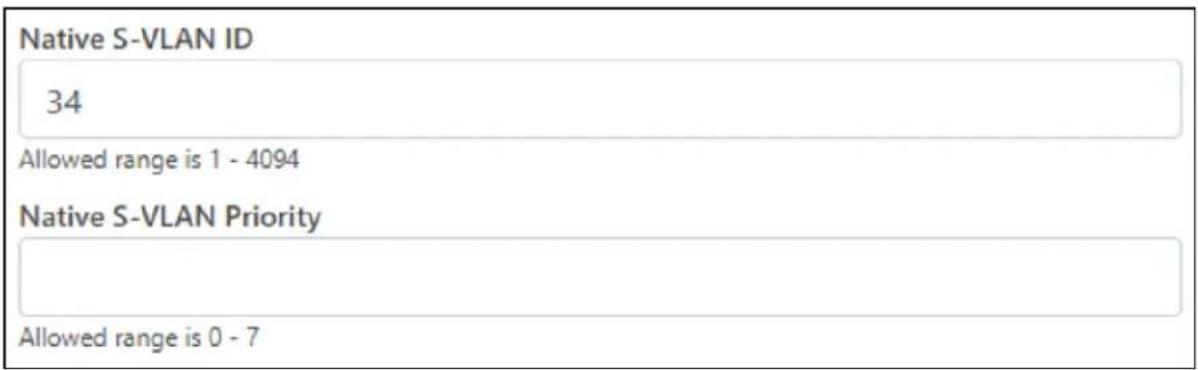 Native S-VLAN ID 34 Allowed range is 1 - 4094 Native S-VLAN Priority Allowed range is 0 - 7