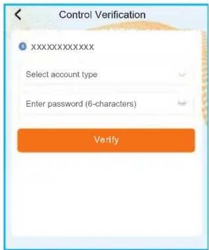 Control Verification XXXXXXXXXXXX Select account type Enter password (6-characters) Verify