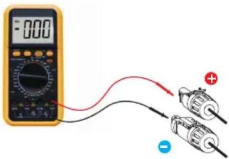 Diagram showing a digital multimeter connected to two motors with red and blue probes, indicating measurement or testing setup.