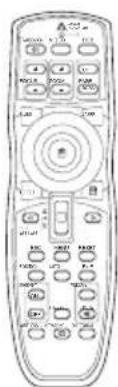 Line drawing of a remote control with labeled buttons and ports