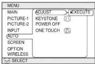 MENU MAIN ADJUST EXECUTE PICTURE-1 KEYSTONE PICTURE-2 POWER OFF INPUT ONE TOUCH AUTO SCREEN OPTION WIRELESS SELECT