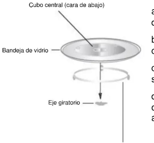 Cubo central (cara de abajo) Bandeja de vidrio Eje giratorio