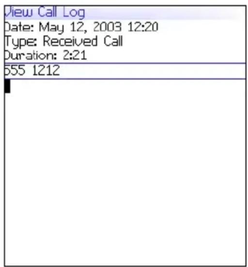 View Call Log Date: May 12, 2003 12:20 Type: Received Call Duration: 2:21 555 1212