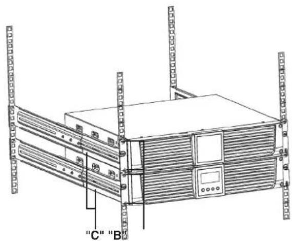 Line drawing of a server rack with labeled components (no text or symbols beyond labels)