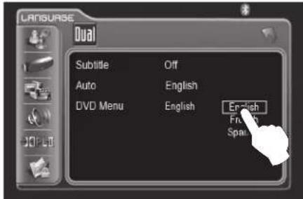 LANSURSE Dual Subtitle Off Auto English DVD Menu English English English English Space