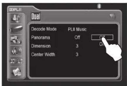 DOPUT Dual Decode Mode PLII Music Panorama Off Dimension 3 Off Center Width 3
