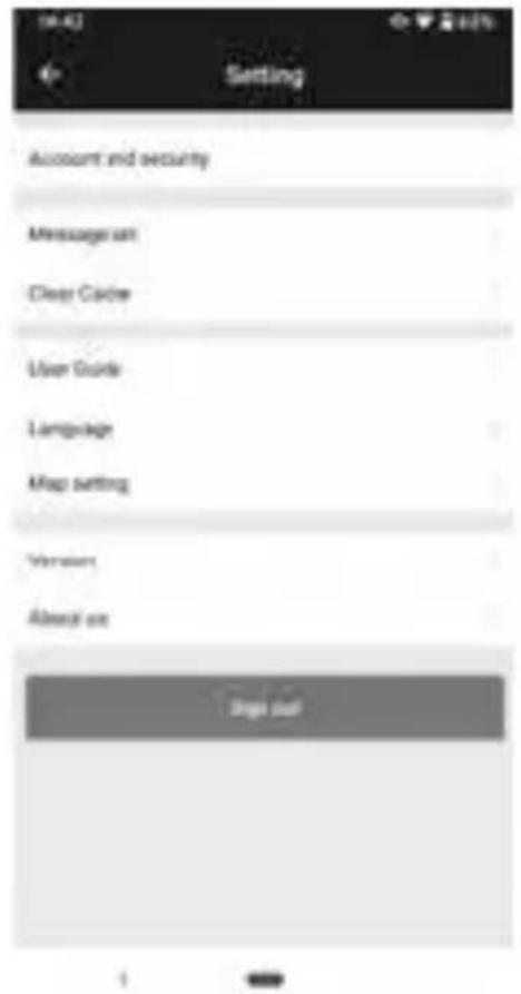 Account and security Message art Clear Cache User Guide Language Map setting Version About as Steps call