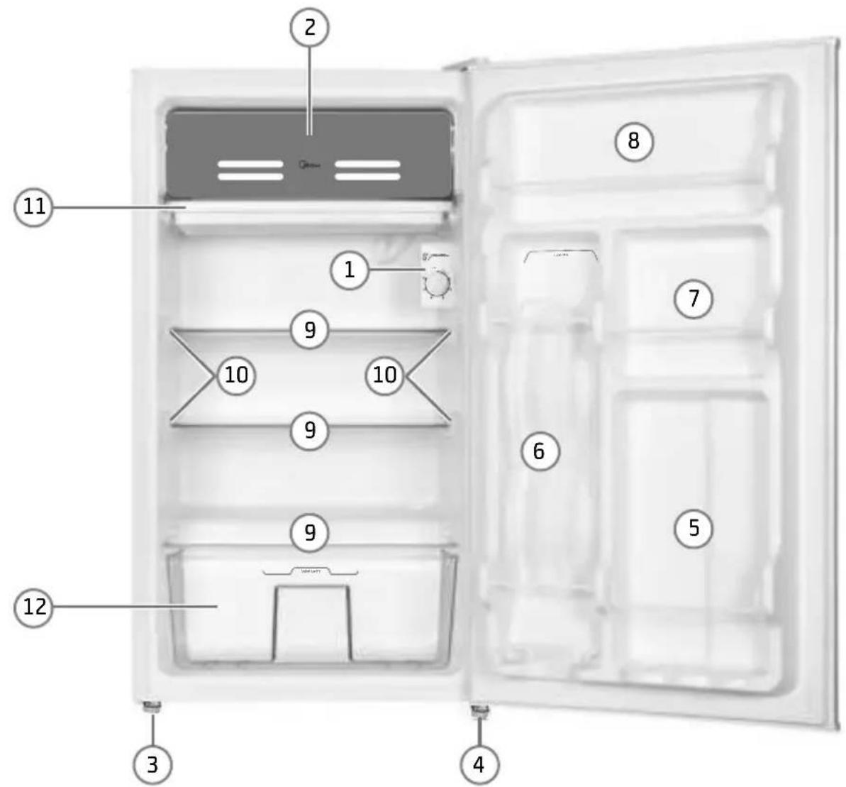 MIDEA MRC10B2-B - - Nome das Peças e Acessórios do Frigobar - 3