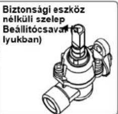 Biztonsági eszköz nélküli szelep Beállítócsavaí (to lyukban)