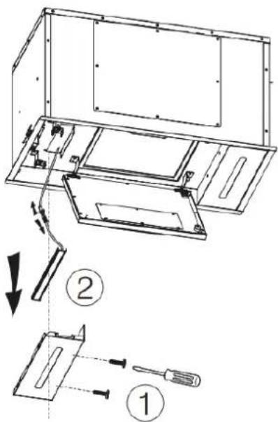 Technical diagram showing a device assembly with labeled parts and directional arrows indicating assembly steps.