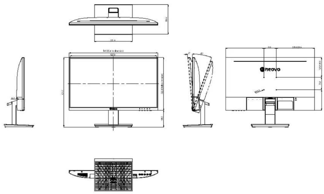 AG Neovo LA-2202 - Display Dimensions - 1